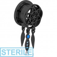 STERILE BLACK PVD COATED STAINLESS STEEL THREADED TUNNEL WITH SURGICAL STEEL JEWELLED TOP