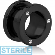 STERILE BLACK PVD COATED STAINLESS STEEL THREADED TUNNEL WITH SURGICAL STEEL JEWELLED TOP