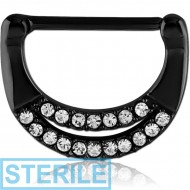 STERILE BLACK PVD COATED SURGICAL STEEL JEWELLED NIPPLE CLICKER PIERCING