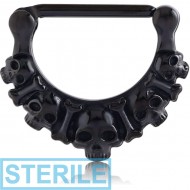 STERILE BLACK PVD COATED SURGICAL STEEL NIPPLE CLICKER - SKULLS AND BONES