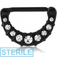 STERILE BLACK PVD COATED SURGICAL STEEL JEWELLED NIPPLE CLICKER - FILIGREE