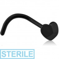 STERILE BLACK PVD COATED SURGICAL STEEL CURVED NOSE STUD - 3D HEART