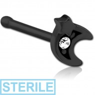 STERILE BLACK PVD COATED SURGICAL STEEL JEWELLED NOSE BONE