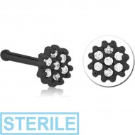 STERILE BLACK PVD COATED SURGICAL STEEL JEWELLED NOSE BONE - FLOWER