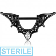 STERILE BLACK PVD COATED SURGICAL STEEL JEWELLED NIPPLE SHIELD - BAT WINGS