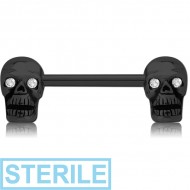 STERILE BLACK PVD COATED SURGICAL STEEL NIPPLE BAR - SKULL