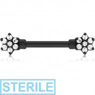 STERILE BLACK PVD COATED SURGICAL STEEL JEWELLED NIPPLE BAR - FLOWER