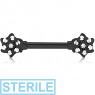 STERILE BLACK PVD COATED SURGICAL STEEL JEWELLED NIPPLE BAR