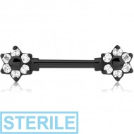 STERILE BLACK PVD COATED SURGICAL STEEL JEWELLED NIPPLE BAR - FLOWER