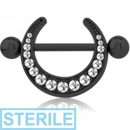 STERILE BLACK PVD COATED SURGICAL STEEL JEWELLED NIPPLE SHIELD