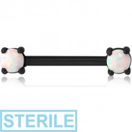 STERILE BLACK PVD COATED SURGICAL STEEL EXTERNAL THREADED SYNTHETIC OPAL NIPPLE BAR