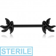 STERILE BLACK PVD COATED SURGICAL STEEL NIPPLE BAR - SWALLOW
