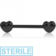 STERILE BLACK PVD COATED SURGICAL STEEL NIPPLE BAR - HEART