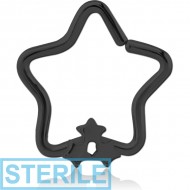 STERILE BLACK PVD COATED SURGICAL STEEL OPEN STAR SEAMLESS RING - TRIPLE STAR