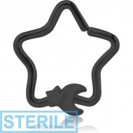 STERILE BLACK PVD COATED SURGICAL STEEL OPEN STAR SEAMLESS RING - CRESCENT AND STAR