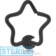 STERILE BLACK PVD COATED SURGICAL STEEL OPEN STAR SEAMLESS RING - CRESCENT