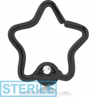 STERILE BLACK PVD COATED SURGICAL STEEL JEWELLED OPEN STAR SEAMLESS RING - HALF OPEN EYE