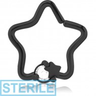 STERILE BLACK PVD COATED SURGICAL STEEL JEWELLED OPEN STAR SEAMLESS RING - STAR AND GEM