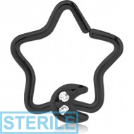 STERILE BLACK PVD COATED SURGICAL STEEL JEWELLED OPEN STAR SEAMLESS RING - CRESCENT PRONGS