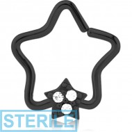 STERILE BLACK PVD COATED SURGICAL STEEL JEWELLED OPEN STAR SEAMLESS RING - STAR PRONGS