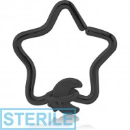 STERILE BLACK PVD COATED SURGICAL STEEL OPEN STAR SEAMLESS RING - ANNULAR ECLIPSE AND STAR
