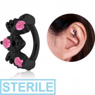 STERILE BLACK PVD COATED SURGICAL STEEL SYNTHETIC OPAL ROOK CLICKER - FILIGREE