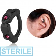 STERILE BLACK PVD COATED SURGICAL STEEL JEWELLED ROOK CLICKER - HEART