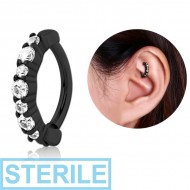 STERILE BLACK PVD COATED SURGICAL STEEL PRONG SET JEWELLED ROOK CLICKER