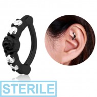 STERILE BLACK PVD COATED SURGICAL STEEL PRONG SET JEWELLED ROOK CLICKER