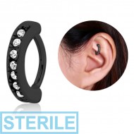 STERILE BLACK PVD COATED SURGICAL STEEL HIGH END CRYSTAL JEWELLED ROOK CLICKER