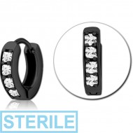 STERILE BLACK PVD COATED SURGICAL STEEL PRONG SET JEWELLED MULTI PURPOSE HUGGIE PIERCING