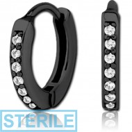 STERILE BLACK PVD COATED SURGICAL STEEL JEWELLED HUGGIES PAIR