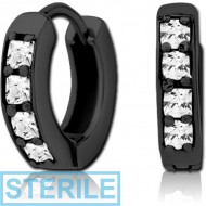 STERILE BLACK PVD COATED SURGICAL STEEL JEWELLED HUGGIES PAIR