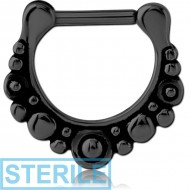 STERILE BLACK PVD COATED SURGICAL STEEL HINGED SEPTUM CLICKER - FILIGREE