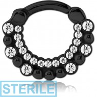 STERILE BLACK PVD COATED SURGICAL STEEL JEWELLED HINGED SEPTUM CLICKER - FILIGREE