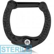 STERILE BLACK PVD COATED SURGICAL STEEL JEWELLED SNAKE HINGED SEPTUM CLICKER PIERCING