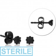 STERILE BLACK PVD COATED SURGICAL STEEL SQUARE PRONG SET JEWELLED EAR STUDS PAIR PIERCING