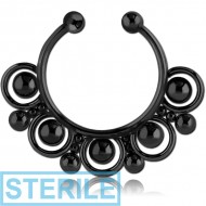 STERILE BLACK PVD COATED SURGICAL STEEL FAKE SEPTUM RING - 17 BALLS