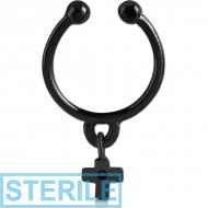 STERILE BLACK PVD COATED SURGICAL STEEL FAKE SEPTUM RING WITH CHARM - CROSS