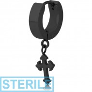 STERILE BLACK PVD COATED STAINLESS STEEL HUGGIES PAIR WITH DANGLING CROSS