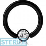 STERILE BLACK PVD COATED TITANIUM BALL CLOSURE RING WITH JEWELLED DISC PIERCING