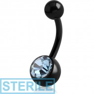 STERILE BLACK PVD COATED TITANIUM SWAROVSKI CRYSTAL JEWELLED NAVEL BANANA