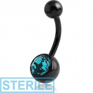 STERILE BLACK PVD COATED TITANIUM VALUE CRYSTAL JEWELLED NAVEL BANANA PIERCING