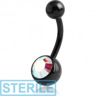 STERILE BLACK PVD COATED TITANIUM OPTIMA CRYSTAL JEWELLED NAVEL BANANA PIERCING