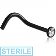 STERILE BLACK PVD COATED TITANIUM VALUE CRYSTAL JEWELLED CURVED NOSE STUD PIERCING