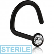 STERILE BLACK PVD COATED TITANIUM SWAROVSKI CRYSTAL JEWELLED LARGE LEFT CURVE NOSE STUD