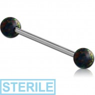 STERILE STERILE SURGICAL STEEL BARBELL WITH DOUBLE SYNTHETIC OPAL BALL PIERCING