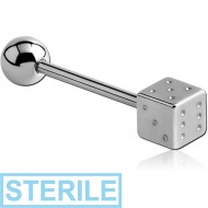 STERILE STERILE SURGICAL STEEL BARBELL WITH ONE DICE PIERCING