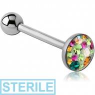 STERILE SURGICAL STEEL CRYSTALINE JEWELLED FLAT BARBELL