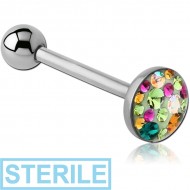 STERILE SURGICAL STEEL CRYSTALINE JEWELLED FLAT BARBELL PIERCING